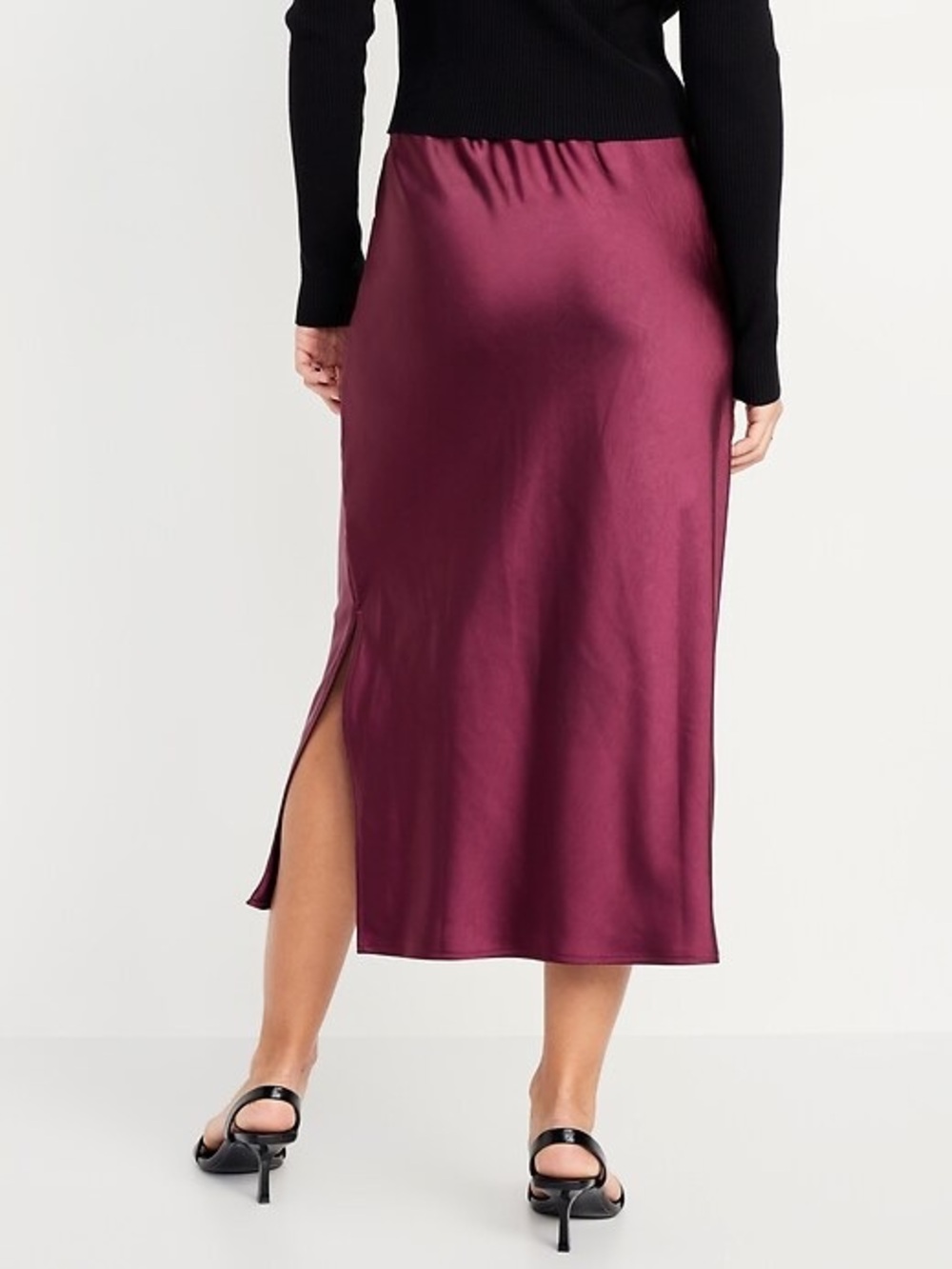 Old Navy Satin Midi Slip Skirt - Deep Burgundy - Picture 2 of 4